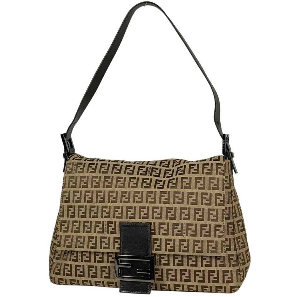 Fendi Mamma Bucket One Shoulder Hobo Bag Zucchino Canvas Brown